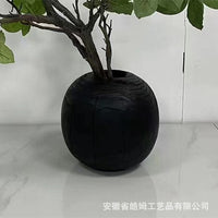 Handcrafted Wooden Black Carbonized Vase Flower Bucket Table Decor