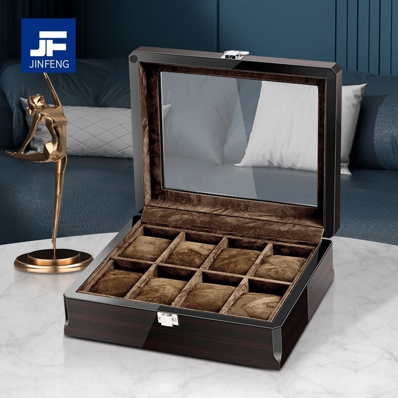 Wholesale 12-Slot Watch Box with High-Gloss Black Wood Grain