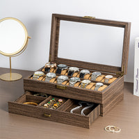 Double-Layer 12-Slot Watch Display Box with Carbon Fiber PU Leather