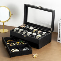 Double-Layer 12-Slot Watch Display Box with Carbon Fiber PU Leather