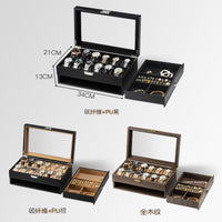 Double-Layer 12-Slot Watch Display Box with Carbon Fiber PU Leather
