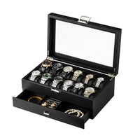 Double-Layer 12-Slot Watch Display Box with Carbon Fiber PU Leather