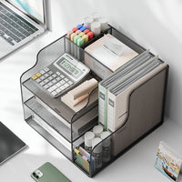 Metal Vertical File Organizer for Desk with Pen Holder