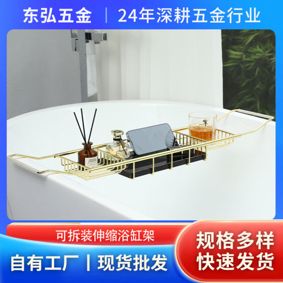 Stainless Steel Bathtub Caddy Tray with Book Stand, Telescopic, Non-Slip, Hanging Installation