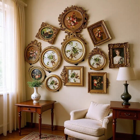 European Vintage Carved Resin Photo Frame with Picture