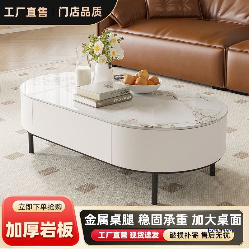 Oval Slate Coffee Table with Wood Frame, Modern Minimalist, 130x60x45 cm