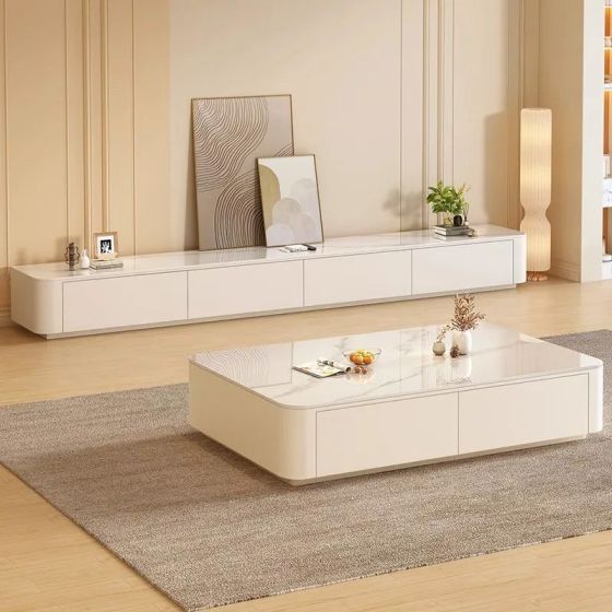 Cream Style Coffee Table and TV Cabinet Combination Set