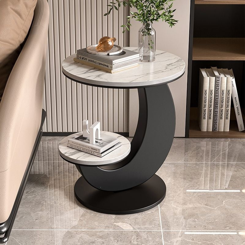 Modern Italian Style Round Coffee Table with Marble Top