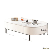 Oval Slate Coffee Table with Wood Frame, Modern Minimalist, 130x60x45 cm