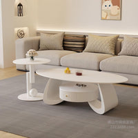 Cream Style Oval Coffee Table with Storage, Modern Minimalist, for Living Room