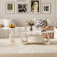 Cream Style Oval Coffee Table with Storage, Modern Minimalist, for Living Room