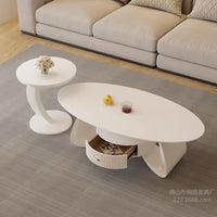 Cream Style Oval Coffee Table with Storage, Modern Minimalist, for Living Room