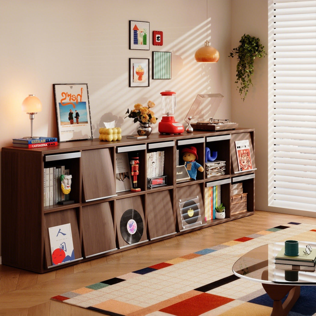 Solid Wood Grid Storage Cabinet with Doors, Modern Style, 6+8 Grids
