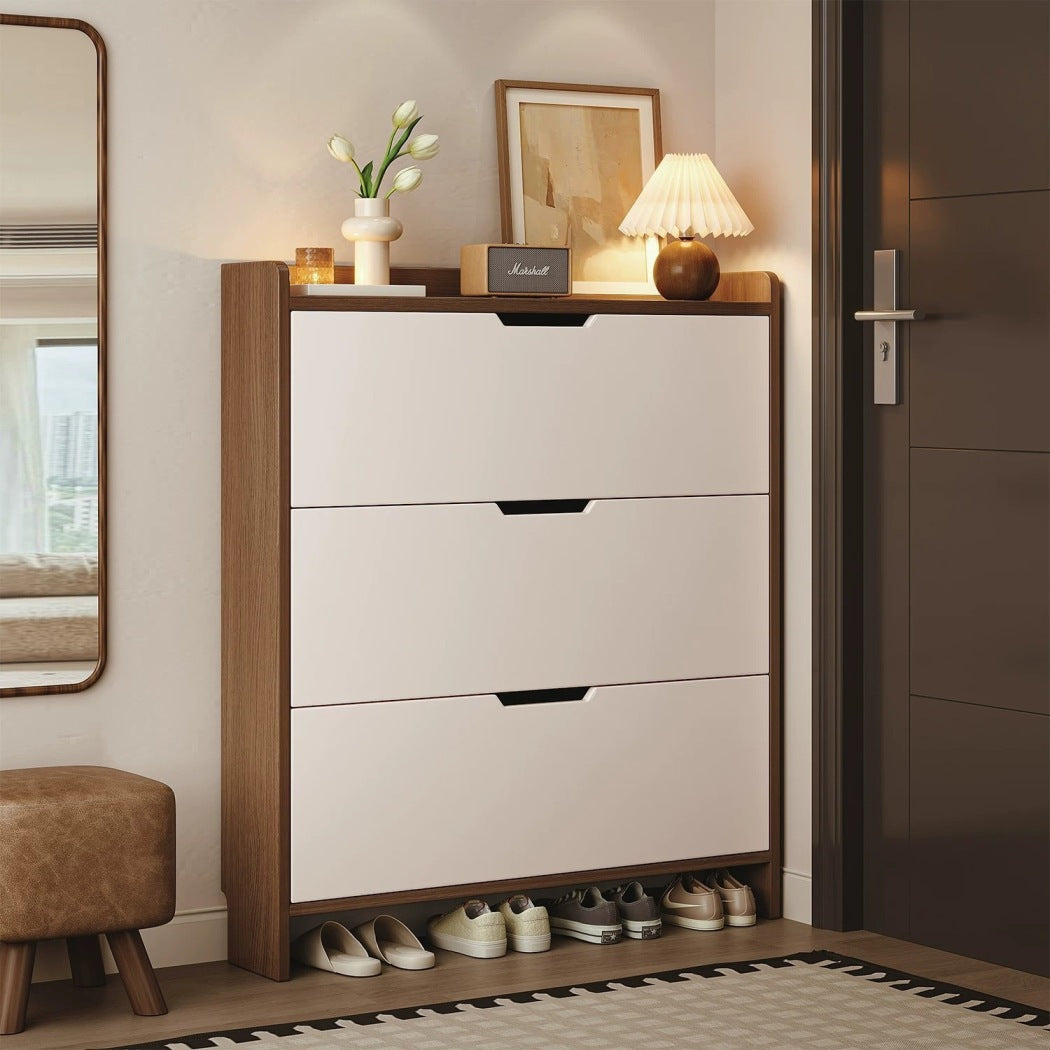 Solid Wood Ultra-Thin Tipping Shoe Cabinet for Entryway, 2026 New Style, Wall-Mounted Narrow Shoe Rack