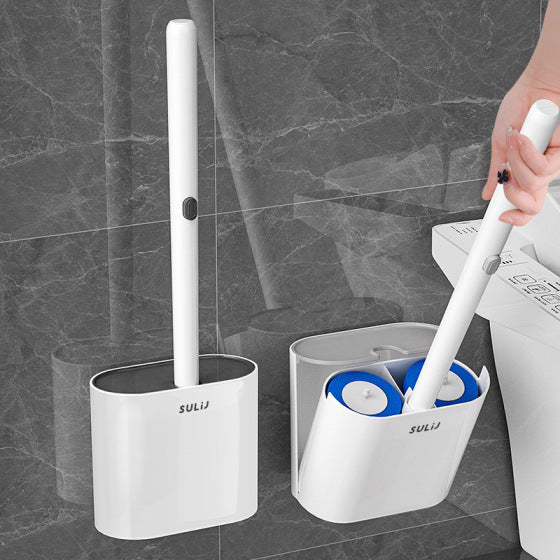 Disposable Toilet Brush Set with Replaceable Heads, Wall-Mounted