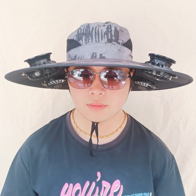 Solar Fan Hat with 2 Fans, 1000mAh, Adjustable, Polyester Mesh, Summer Outdoor Cap