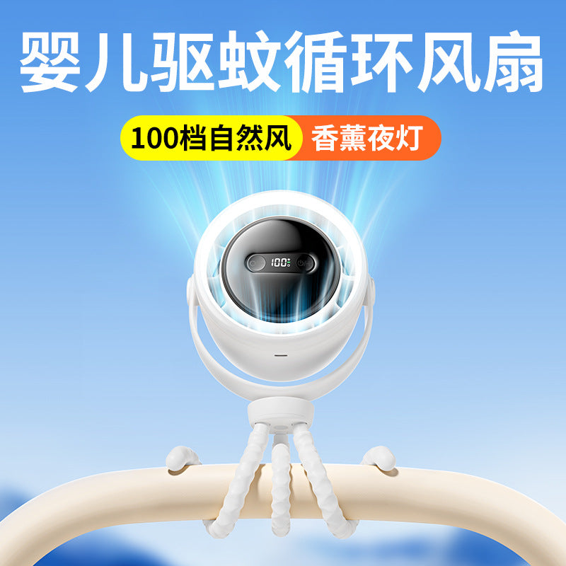 Baby Stroller Fan with Flexible Legs, 100-Speed, 6000mAh, ABS, White/Black