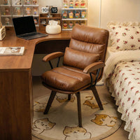 Leather Office Chair with Wood Frame and Fixed Armrests
