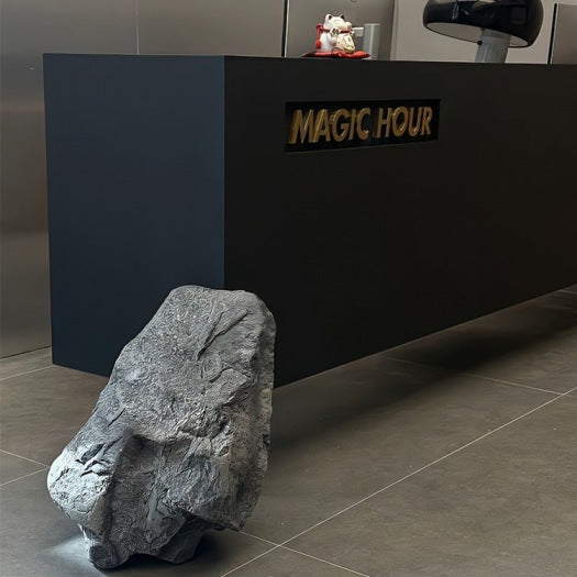 Gray Faux Stone Hanging Decoration with Moss for Storefront Display