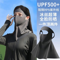 Summer Full Face Sun Protection Mask with Neck Cover, Ice Silk, 3D UV Protection