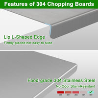 Bent Stainless Steel Rolling Pin Board - Food Grade 304 Cutting Board for Baking and Kneading