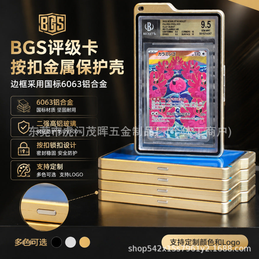 BGS35PT Graded Card Holder with Lanyard Hole, Metal Protective Case, Snap Button, Drop-Proof, Pokemon Card Storage Box, Portable