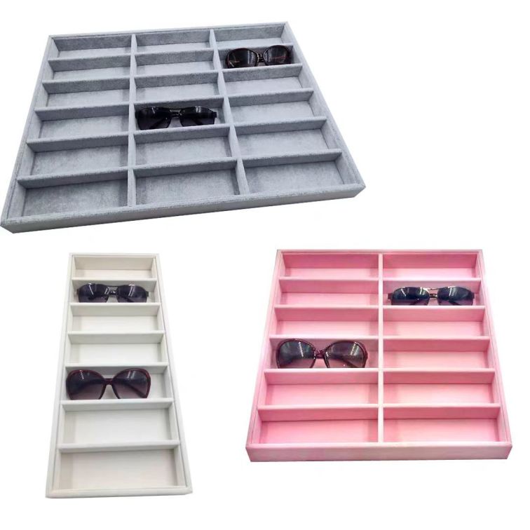 Flannel Eyeglass Storage Box with 12 Slots for Sunglasses Display and Jewelry Organization