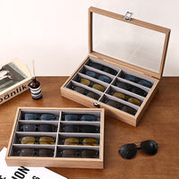 Solid Wood 8-Grid Eyeglass Storage Box, Premium Walnut Color, Sunglasses Display Tray for Optical Shops, Portable
