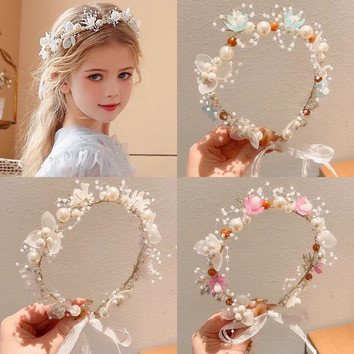 Children's Floral Headband Princess Forest Style Hair Hoop for Flower Girl Wedding