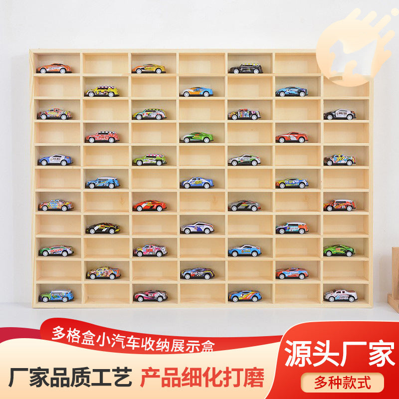 Solid Wood Multi-Compartment Wall-Mounted Toy Storage Shelf for Car Models and Blind Boxes