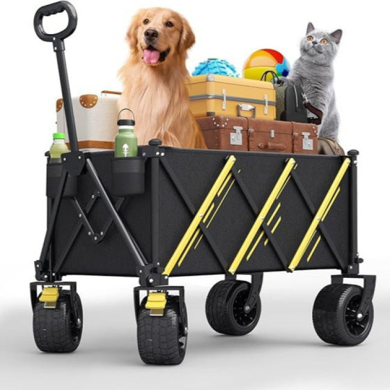 Foldable Metal Camping Cart with Table Top and Push Rod