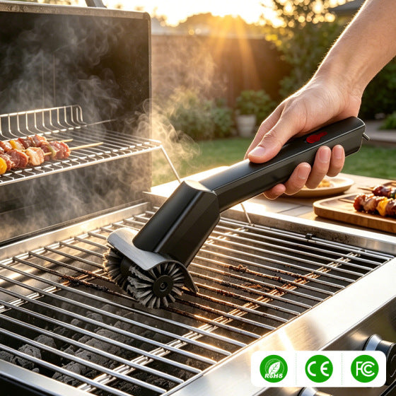 Rechargeable Electric BBQ Brush with Water Spray and Stainless Steel Bristles