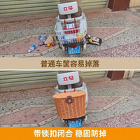 Rear Bike Basket with Lid and Lock, Hand-Woven Rattan Style