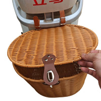Rear Bike Basket with Lid and Lock, Hand-Woven Rattan Style
