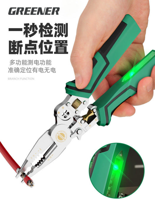 Green Forest Wire Stripper Pliers Electrician Special with Voltage Testing Ten-in-One Needle Nose Pliers