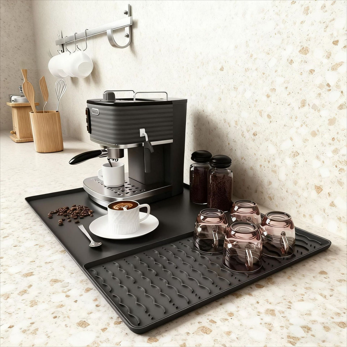 Silicone Coffee Machine Mat, Non-slip Countertop Drying Pad