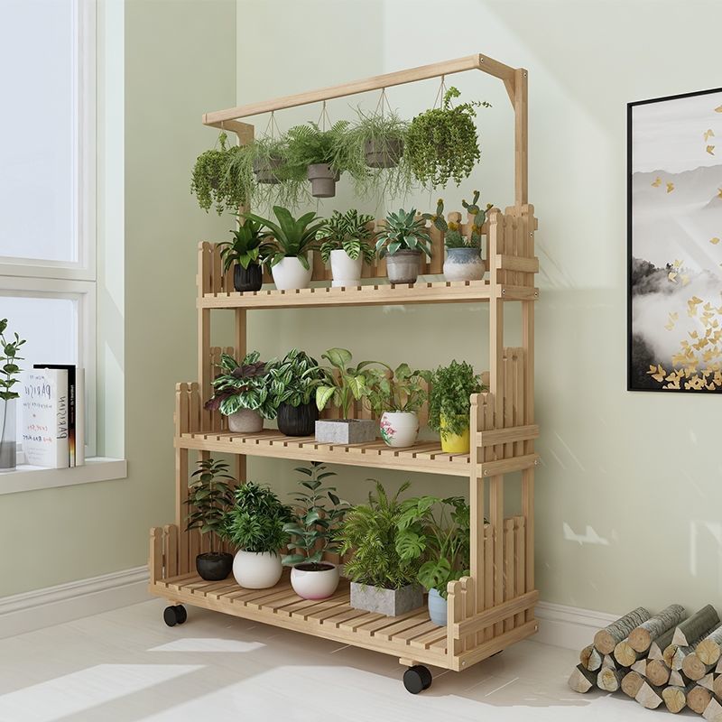 Wooden Multi-tier Plant Stand with Wheels for Balcony and Garden