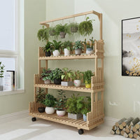 Wooden Multi-tier Plant Stand with Wheels for Balcony and Garden