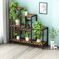2026 New Step Flower Stand with Wheels, Wood, Modern Minimalist, for Balcony Living Room Indoor