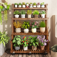 Solid Wood Stepped Plant Stand with Wheels