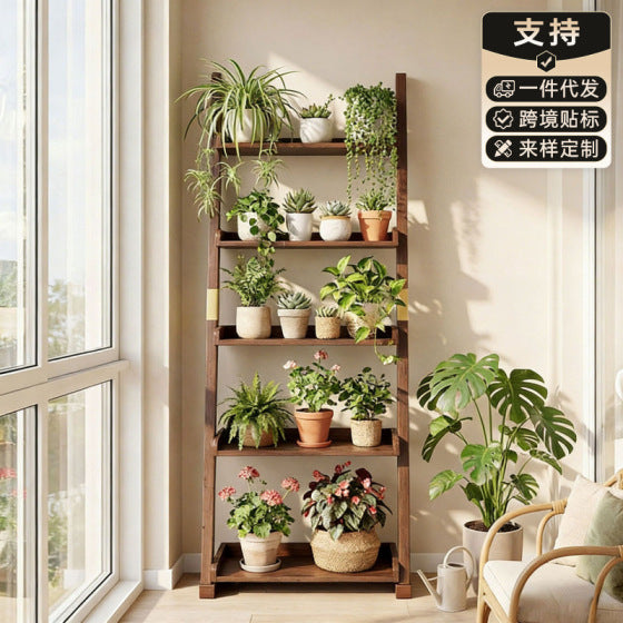 Solid Wood Step Plant Stand for Indoor and Outdoor Use
