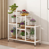 2026 New Step Flower Stand with Wheels, Wood, Modern Minimalist, for Balcony Living Room Indoor