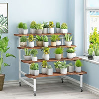 Wooden 2-Tier Plant Stand with Wheels for Living Room, Balcony, Outdoor