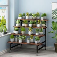 Wooden 3-Tier Plant Stand with Wheels for Living Room, Balcony, Outdoor