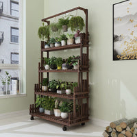 Wooden Multi-tier Plant Stand with Wheels for Balcony and Garden