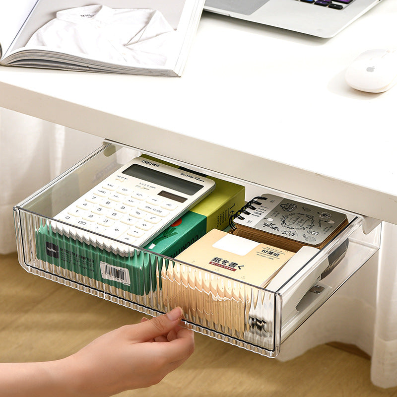 Under-Desk Drawer Stationery Storage Box, Office Desktop Hidden Drawer Organizer