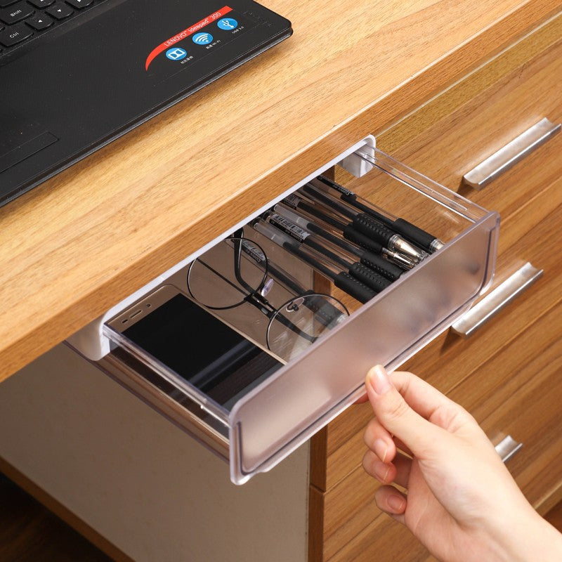 Under-Desk Drawer Storage Box, PP Plastic, Dustproof, Medium Size