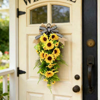 Hengjia Handcrafted Silk Cloth Sunflower Hanging Wreath for Home Decor