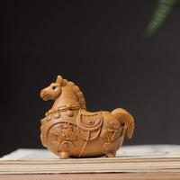 Green Sandalwood Carved Horse Year Rocking Horse Hand Piece Zodiac Horse with Money Keychain Car Hanging Ornament Table Decoration