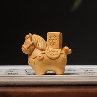 Green Sandalwood Carved Horse Year Rocking Horse Hand Piece Zodiac Horse with Money Keychain Car Hanging Ornament Table Decoration